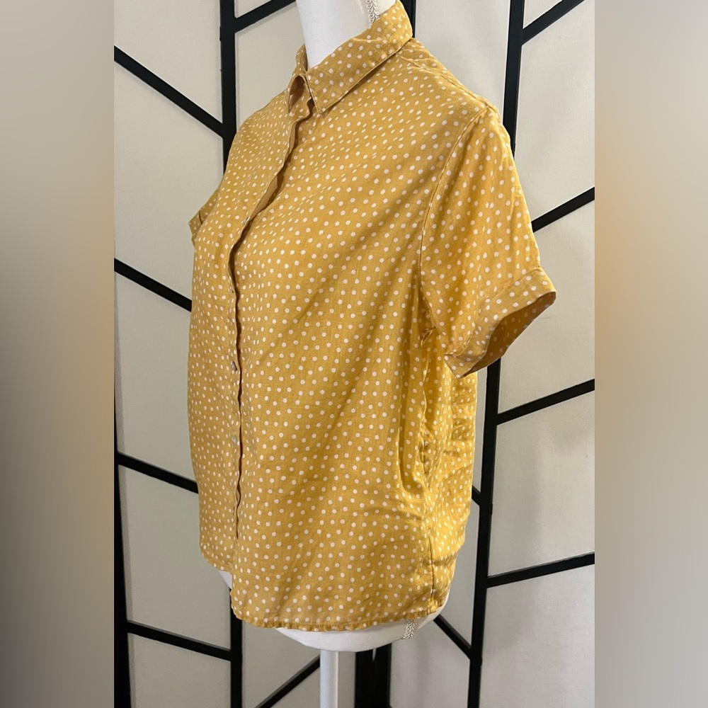 Rachel Zoe | Linen | Yellow + White Polka Dot Button Top | EUC Like New - Picture 3 of 10